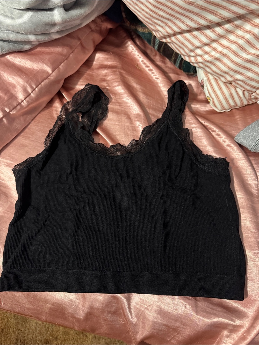 BKE Black Lace Trim Ribbed Tank Bralette